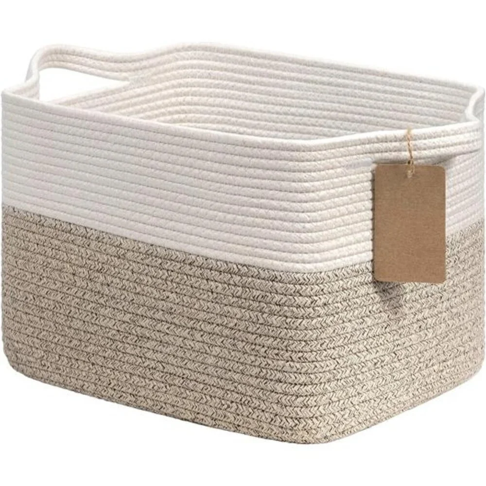 Cotton Rope Storage Basket Small Woven Bin with Handles for Toys Books Closet